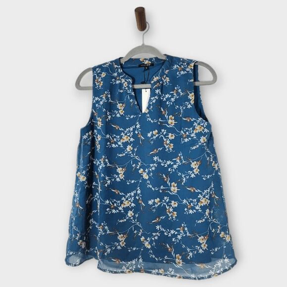 Papermoon Blue Sleeveless Floral Top Size Small NWT Floral Boho Blouse - Picture 1 of 10
